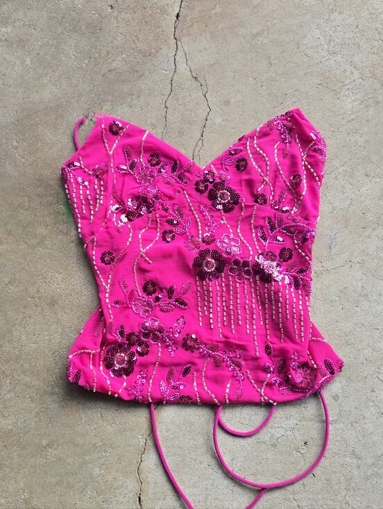 Tops - pink y2k style beaded backless going out top medium